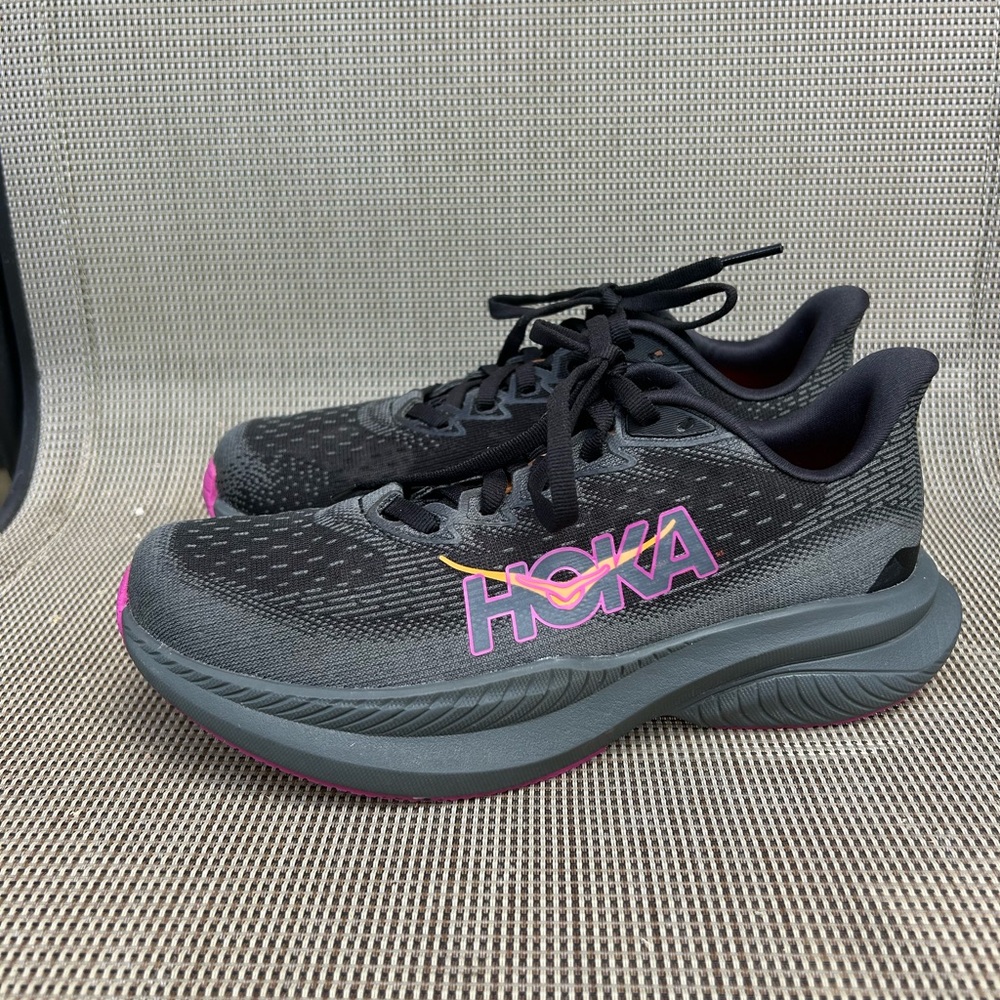 Hoka Women's Black Gray Running Shoes with Pink Accent